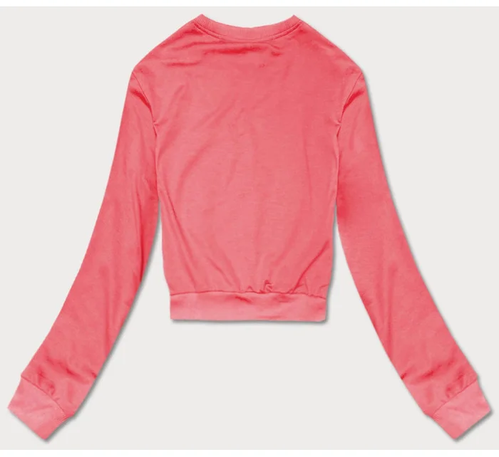 Tenká krátká dámská tepláková mikina v korálové barvě model 18378933 - J.STYLE Tenká krátká dámská tepláková mikina v korálové barvě model 18378933 - J.STYLE