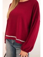 Dámska mikina s ozdobným lemom v spodnej časti bordová