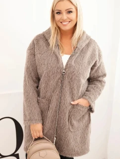 Dámský kabát Plus Size z viskózy na zip s kapucí fango