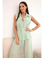 Dámský komplet s halenkou na zavazování a širokými kalhotami model 22104031 - K-Fashion