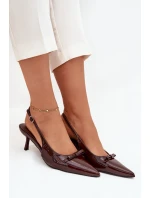 Lakierowane Czółenka Na Szpilce Z Kokardką Czekoladowe Olvena