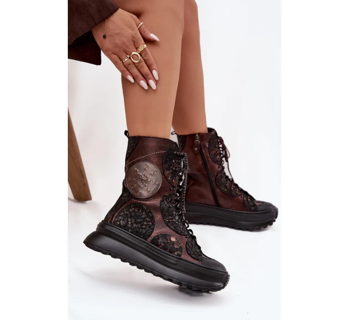 Kožené kotníkové boty na platformě s podšívkou model 21714263 - Maciejka