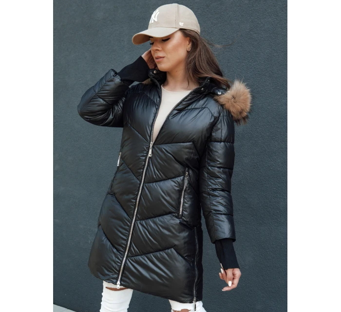 Dámská prošívaná zimní bunda z umělé kožešiny s kapucí černá Dstreet model 21979673 - FashionStreet