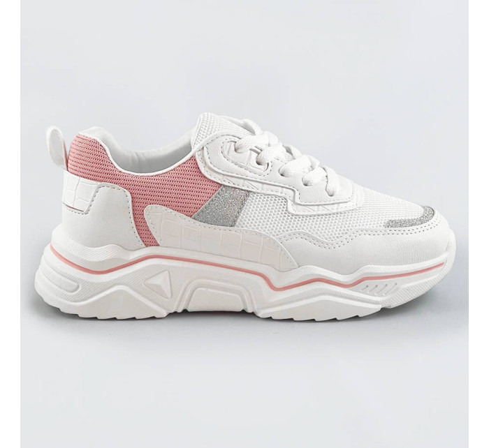 Bielo-ružové dámske sneakersy s brokátovými vsadkami (LU-2)