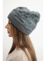 Dámská zimní čepice z vlny s ozdobným pletením model 21782969 tmavě šedá - K-Fashion