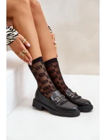 Mokasyny Damskie Z Ozdobą Eko Skórzane Czarne Tialorae