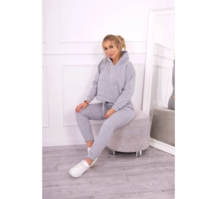 Teplá súprava s mikinou so zaväzovaním vpredu šedá