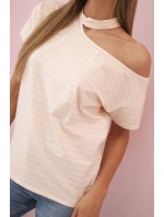 Dámska bavlnená blúzka na jedno rameno s chokerom prašná ružová