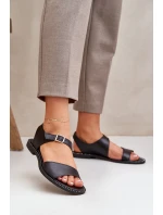 Dámské kožené ploché sandály model 21682497 černé - Zazoo