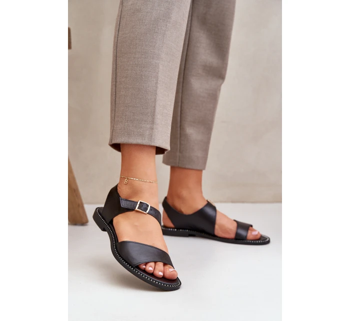 Dámské kožené ploché sandály model 21682497 černé - Zazoo