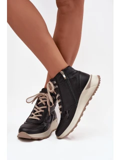 Sportovní dámské boty na platformě z přírodní kůže model 21713749 Černé - Zazoo