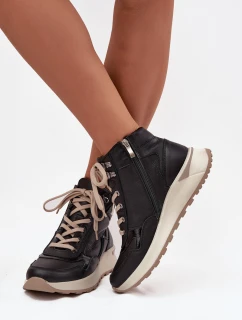 Botki Sportowe Damskie Na Platformie Z Naturalnej Skóry Zazoo Z1239 Czarne