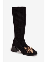 Dámské kozačky na klínku s ozdobnou mašlí model 21718438 Černé - D&A