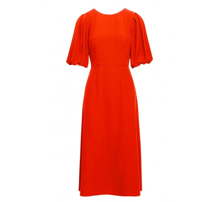 model 20966259 Šaty s puff rukávy korálová barva - STYLOVE