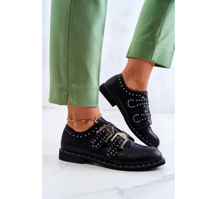 Dámské kůže Polobotky Se Sponami Lu Boo Černé