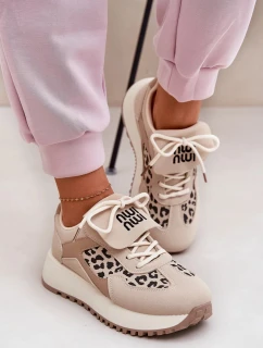 Dámske tenisky na platforme - béžové so vzorom pantera Pumbes