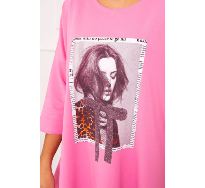 Šaty s potiskem a model 18747053 spodní částí růžové - K-Fashion