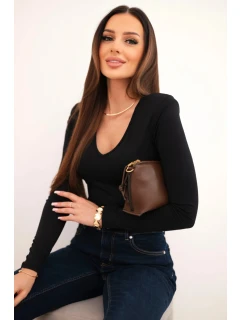 Dámska blúzka s výstrihom do V a dlhými rukávmi čierna