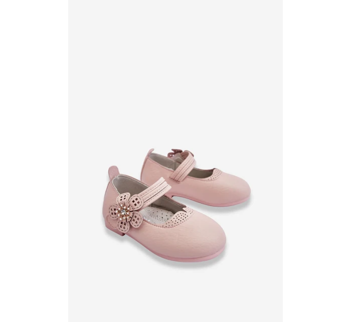 Dziecięce Skórzane Balerinki Z Kwiatem Różowe Cobi