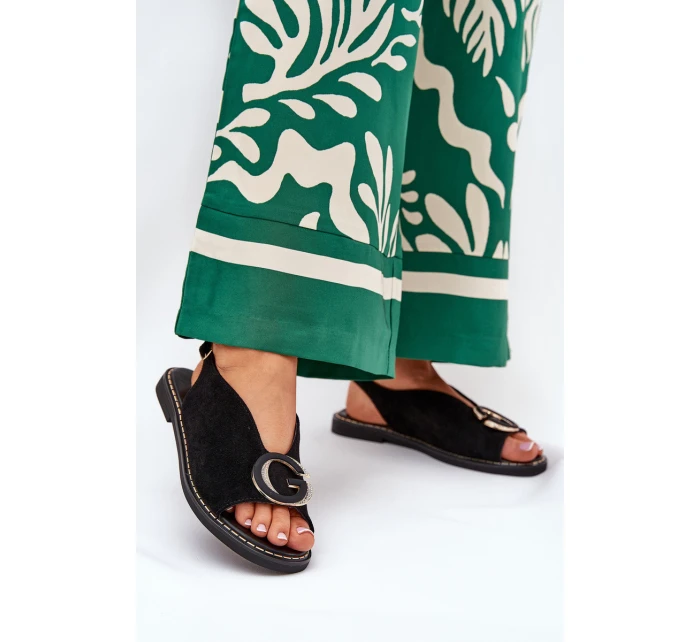 Płaskie Sandały Z Ozdobą Czarne Haliones Płaskie Sandały Z Ozdobą Czarne Haliones