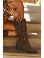 Semišové Dámské Boty Na Podpatku Hnědé model 21705050 - Zazoo Semišové Dámské Boty Na Podpatku Hnědé model 21705050 - Zazoo