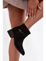 Dámské kozačky z přírodního semiše na klínu zateplené model 21715520 Černé - D&A