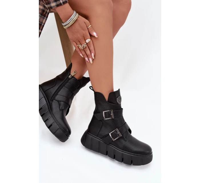 Dámske členkové topánky s remienkami a prackami Vinceza - čierne