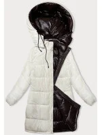 Hnedo-ružová hrubá obojstranná dámska zimná bunda (V768g)