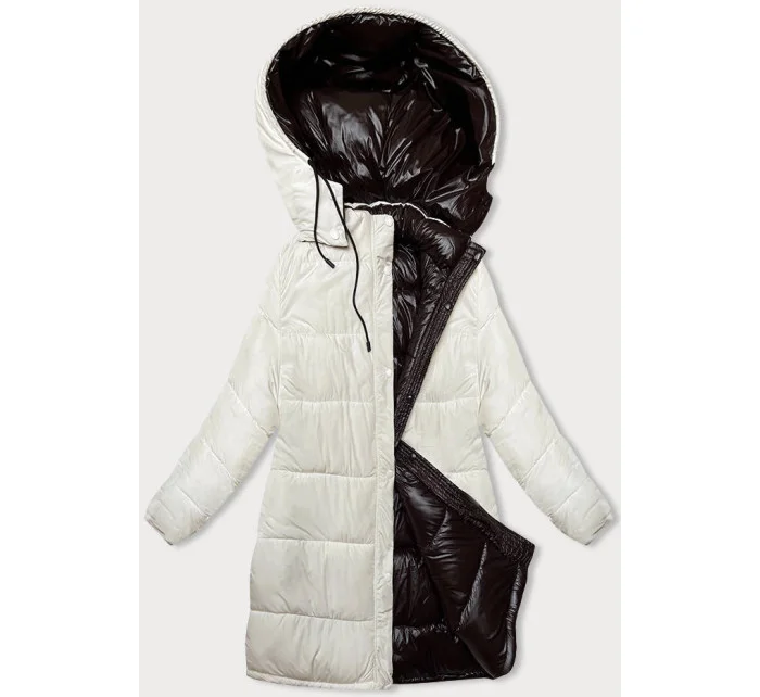 Hnedo-ružová hrubá obojstranná dámska zimná bunda (V768g)