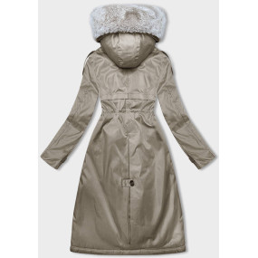 Béžová dámska zimná bunda parka s kožušinou (B557-46046)