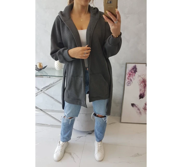 Zateplená bunda so zaväzovaním v páse v grafitovej farbe Zateplená bunda so zaväzovaním v páse v grafitovej farbe