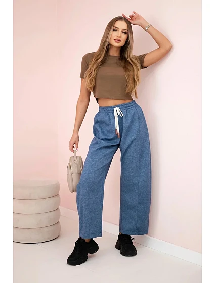 model 20934392 kalhoty zavazované v pase džínový melír - K-Fashion