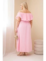 Plus veľkosť dámske šaty s volánom a elastickým pásom Candy Pink Plus veľkosť dámske šaty s volánom a elastickým pásom Candy Pink