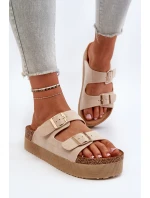 Damskie Klapki Na Platformie Z Klamrami Beżowe Lolpey