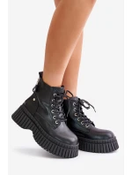 Zateplené kožené botky s masivní podrážkou model 21673861 černé - Goe