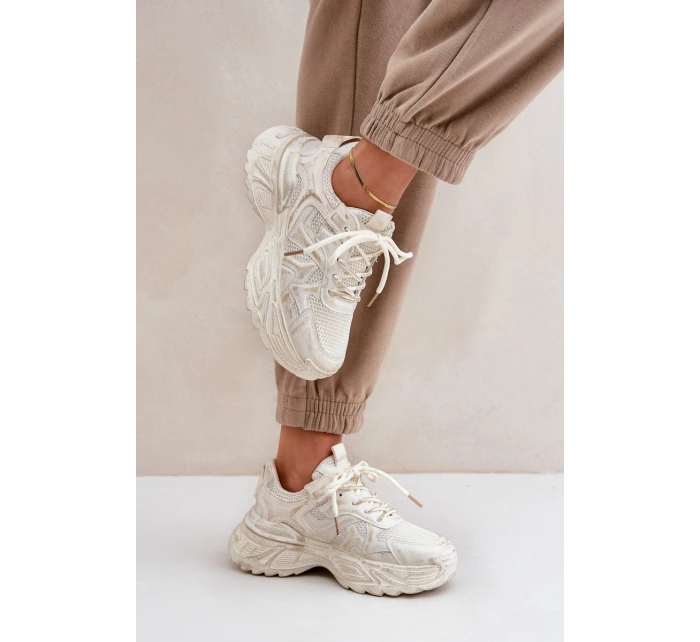 Sneakersy Damskie Z Przetarciami Na Platformie Beżowe Seladwen Sneakersy Damskie Z Przetarciami Na Platformie Beżowe Seladwen