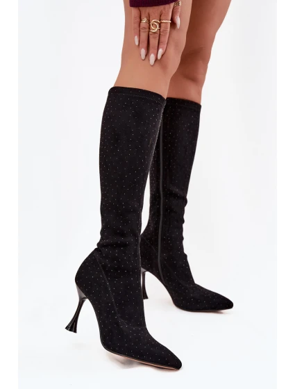 Kozaki Damskie Na Szpilce Ze Zdobieniem D&A JC52-883 Czarne