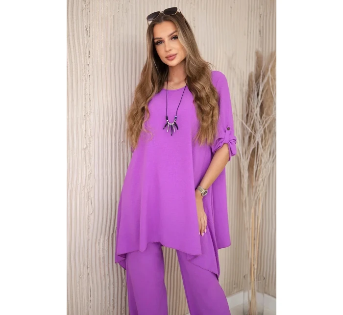 Súprava blúzka + nohavice s fialovým príveskom