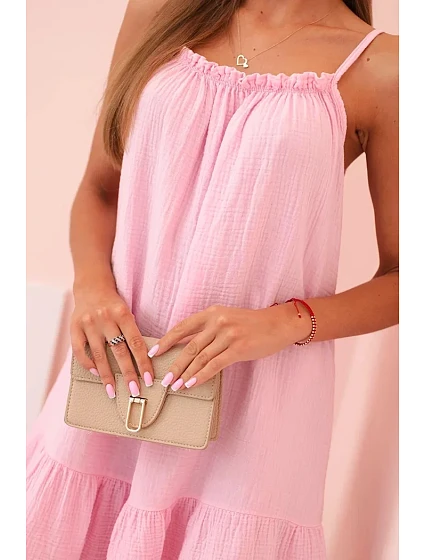 Dámske mušelínové šaty s ramienkami a volánom candy pink Dámske mušelínové šaty s ramienkami a volánom candy pink