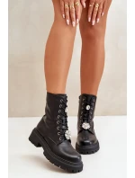 Botki Workery Damskie Eko Skórzane Z Przypinkami Czarne Kristines Botki Workery Damskie Eko Skórzane Z Przypinkami Czarne Kristines