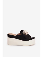 Klapki Na Platformie I Koturnie Z Ozdobą Czarne Tanonea