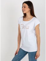 Biele jednofarebné dámske tričko s výrezmi