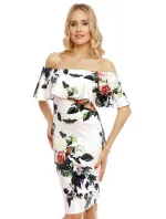 Spoločenské šaty kvetinové s volánom stredne dlhé biele - Biela - Beauty Fashion