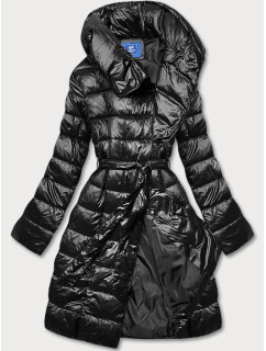 Čierna dámska bunda s vyhrnutým golierom (ag1-j9061b)