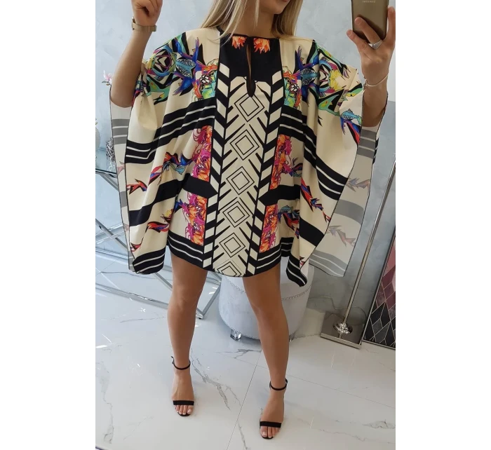 model 18746606 šaty s vázáním v pase ecru - K-Fashion