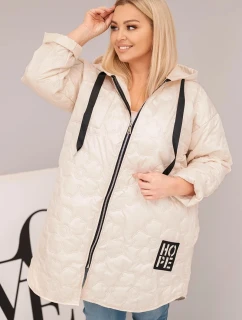 Dámska prešívaná bunda s kapucňou a nápisom HOPE v svetlej béžovej farbe