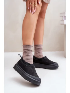 Śniegowce Damskie Na Platformie Z Niską Cholewką Czarne Izamine