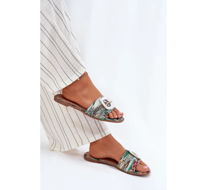 Płaskie Klapki Damskie Z Ozdobną Klamrą Multikolor Clariola Płaskie Klapki Damskie Z Ozdobną Klamrą Multikolor Clariola