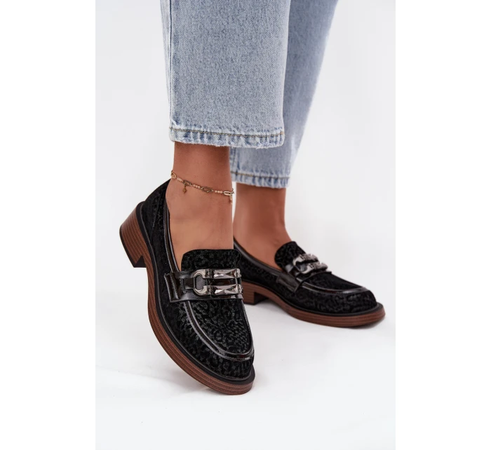 Semišové dámské mokasiny s ozdobou model 21713887 Černé - D&A