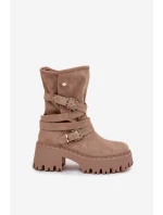 Botki Damskie Na Masywnym Obcasie Z Klamrami I Paskiem Beżowe Nerelisa Botki Damskie Na Masywnym Obcasie Z Klamrami I Paskiem Beżowe Nerelisa